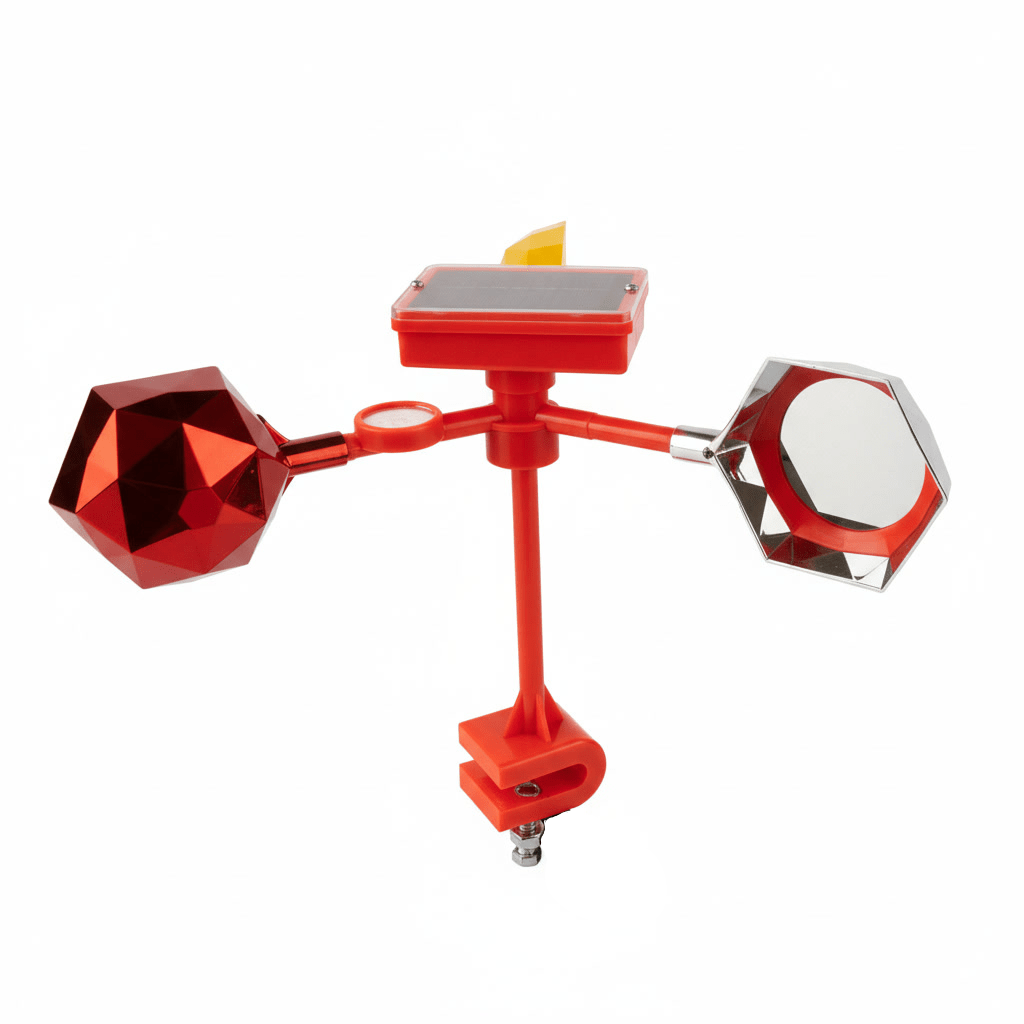 Päikesepaneeliga linnupeletaja 360° pöörlev peegel ja helisignaal